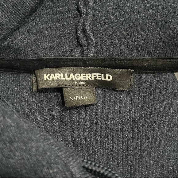 Karl Lagerfeld Paris Navy Blue Zip Sleeve Pullover Sweater Hoodie Size Small - Picture 7 of 10